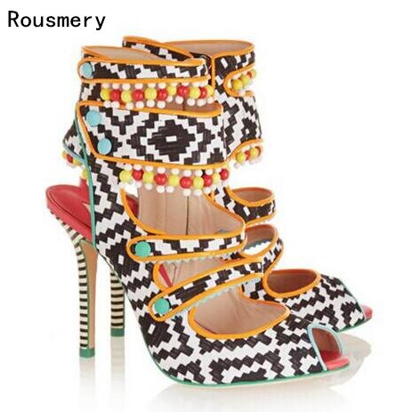 Mixed Color Weaved Leather Boho Sandals